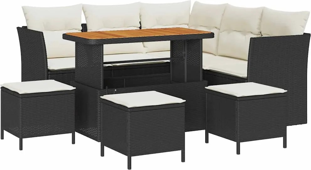 vidaXL Kerti Kanapé Szett 9 pcs Fekete polirattan