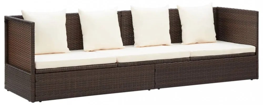 barna polyrattan kerti ágy hát- és ülőpárnákkal