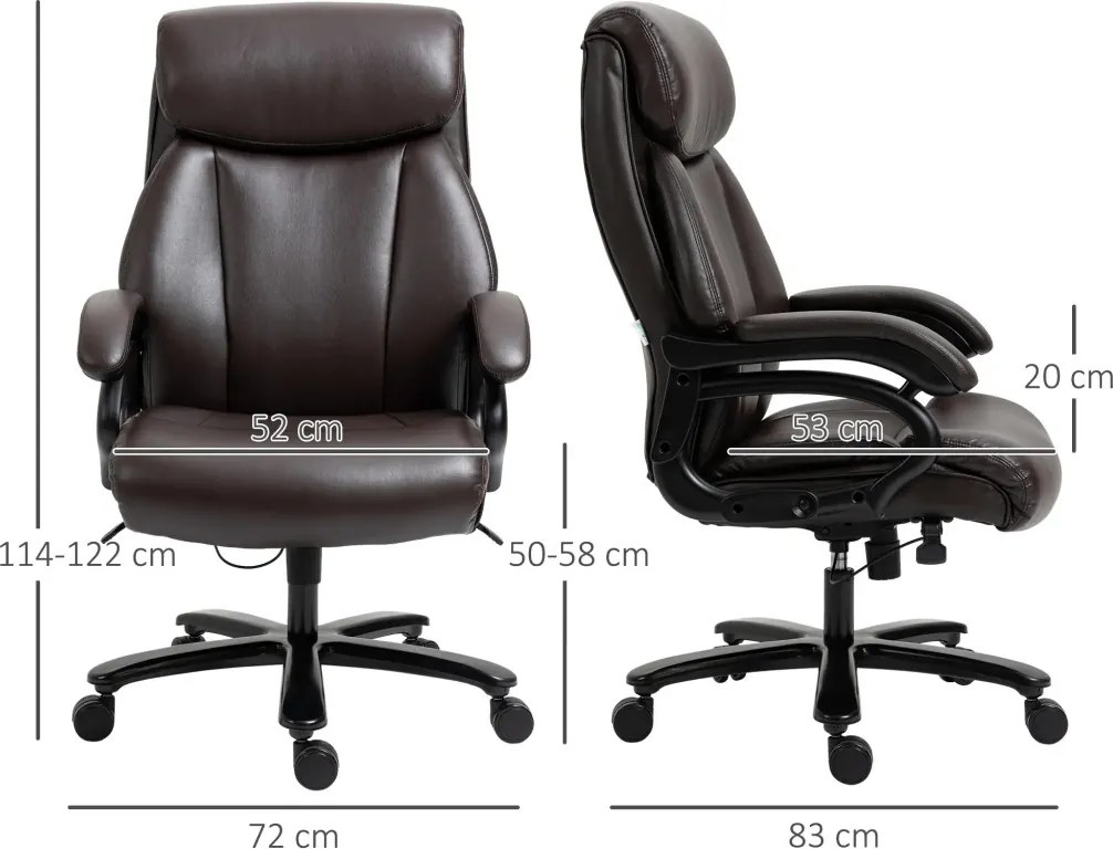 Vinsetto Főnöki irodai szék, 180 kg teherbírás, ergonomikus kialakítás, állítható magasságú, műbőr, barna.