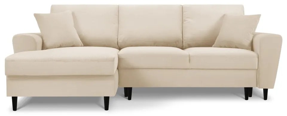 Bézs kordbársony kinyitható tárolóhelyes sarokkanapé (bal oldali-heverő résszel) Kyoto – Cosmopolitan Design