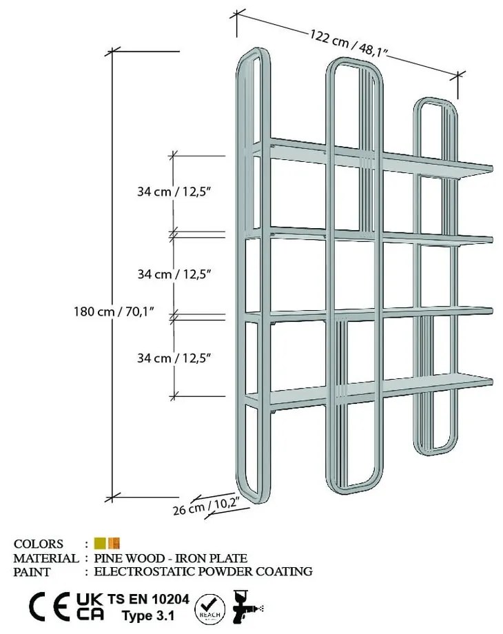 Aranyszínű polcos állvány borovi fenyő dekorral 125x180 cm Sierra – Kalune Design