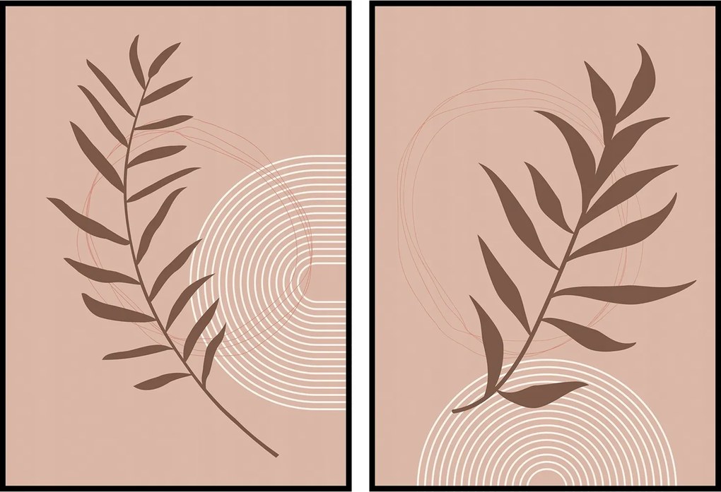 Diptichon levelek grafika növény poszter 2db 40x50cm