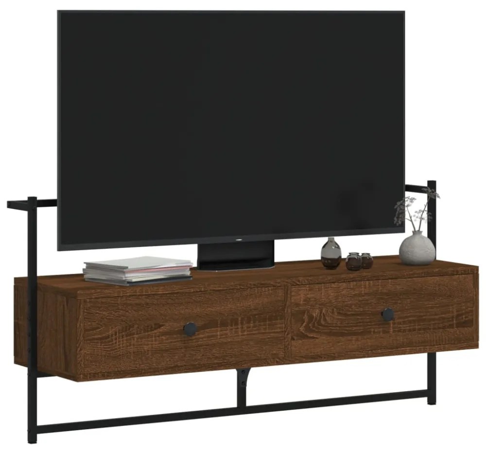 barna tölgyszínű szerelt fa fali TV szekrény 100,5 x 30 x 51 cm