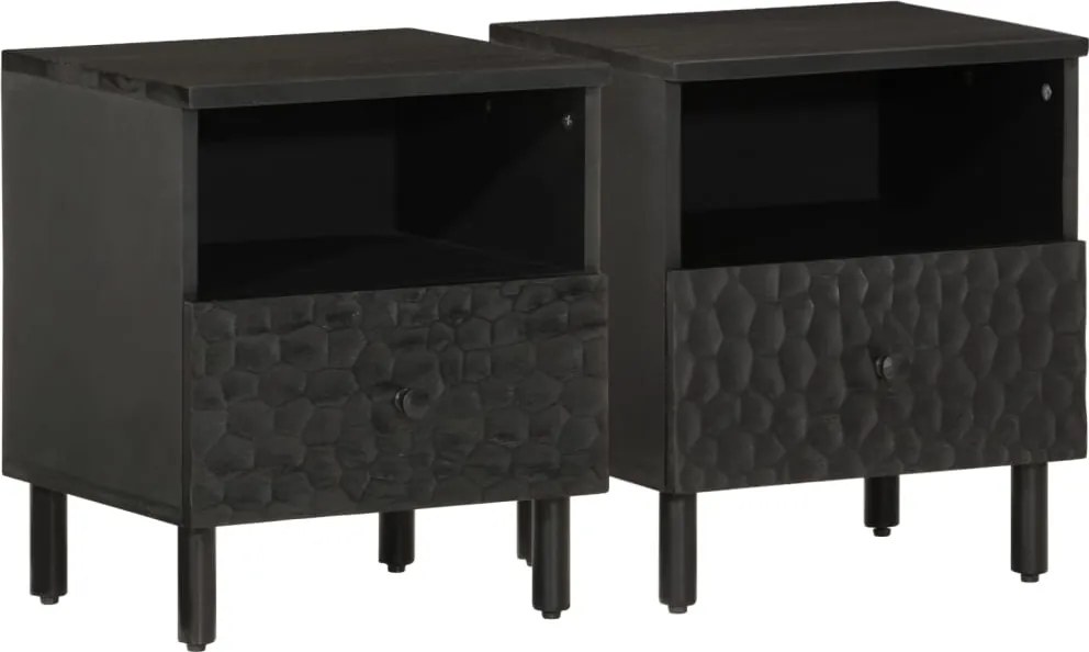 vidaXL 2 db fekete tömör mangófa éjjeliszekrény 40 x 33 x 46 cm