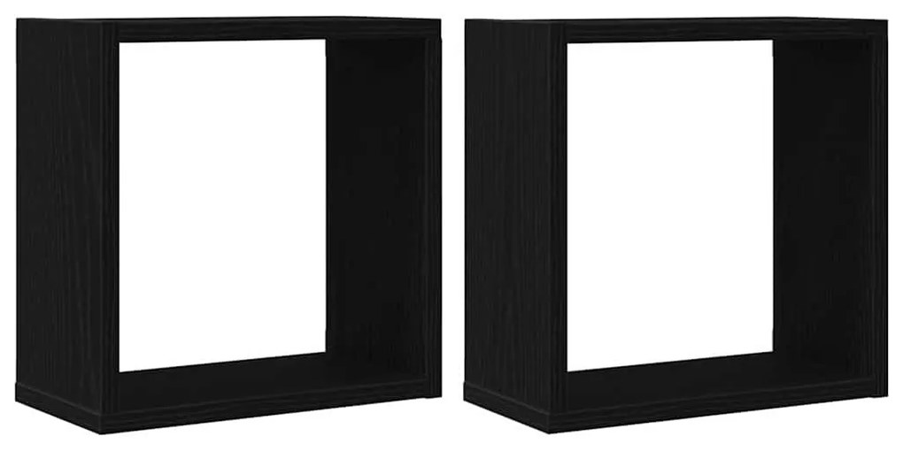 2 db fekete tölgyszínű szerelt fa fali kockapolc 30x15x30 cm