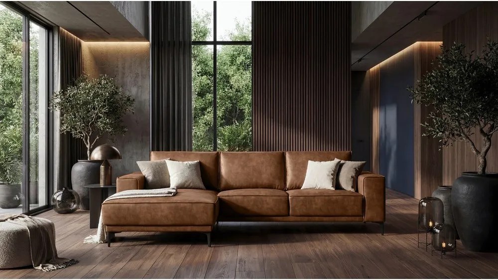 Konyakbarna bőrutánzat sarokkanapé (bal oldali) Copenhagen – Scandic