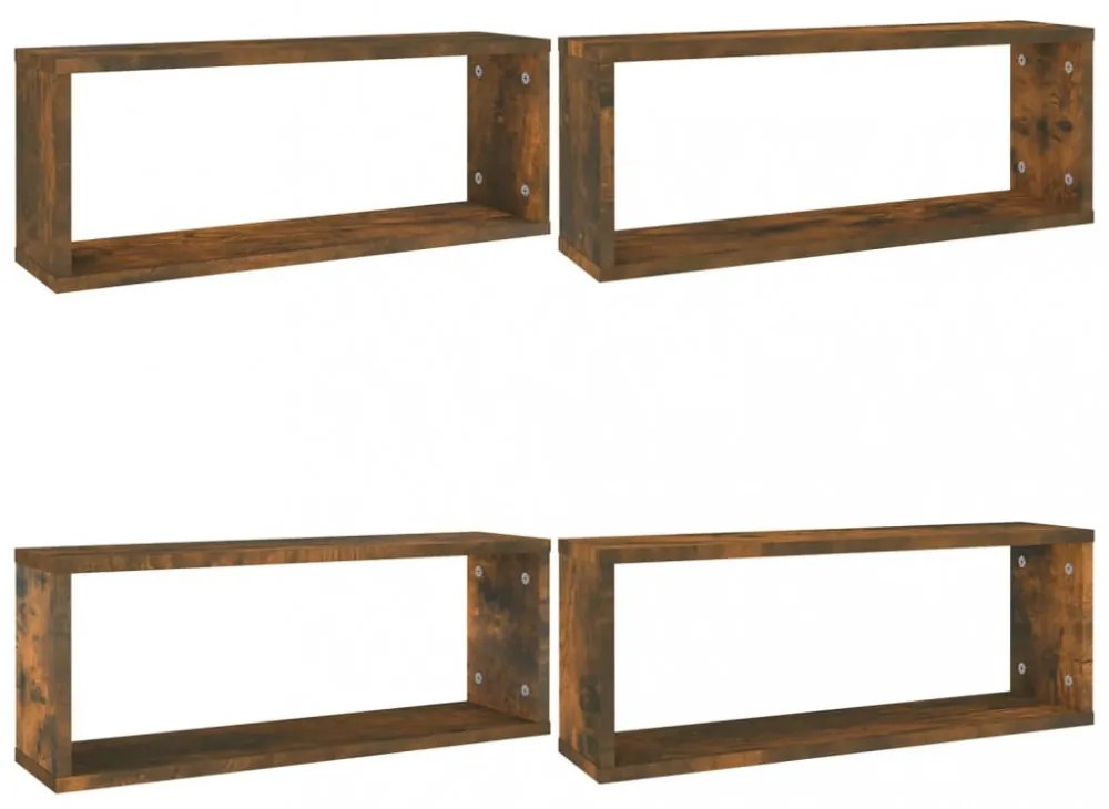 4 db füstös tölgy színű szerelt fa fali kockapolc 60x15x23 cm