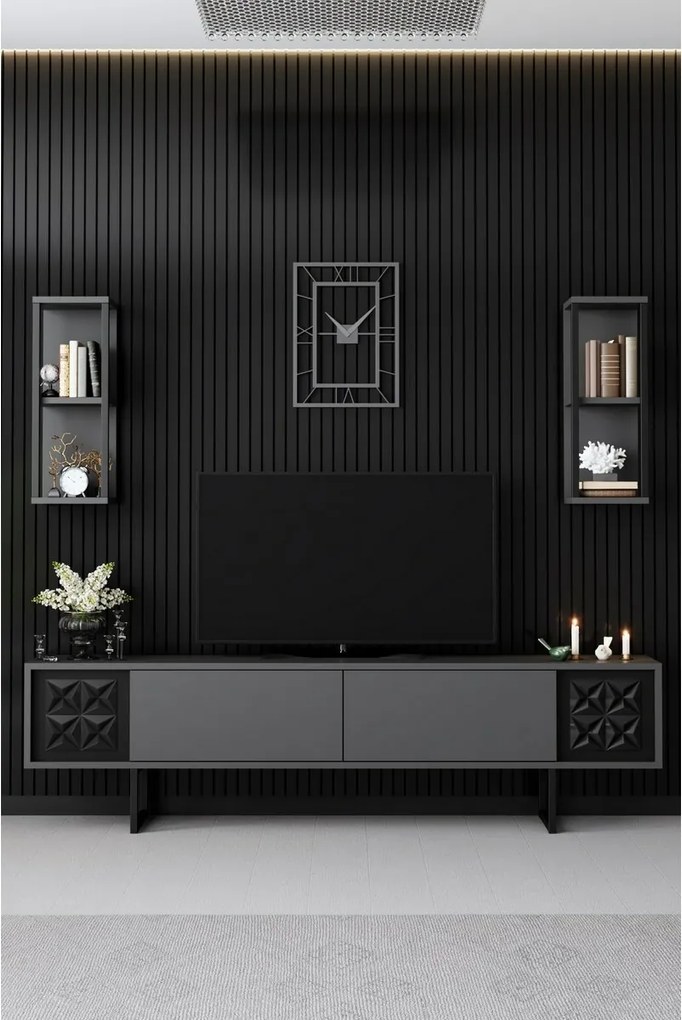 Line Anthracite and Black TV-állvány polcokkal