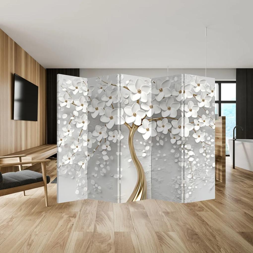 Paraván - Fehér fa virágokkal (210x170 cm)