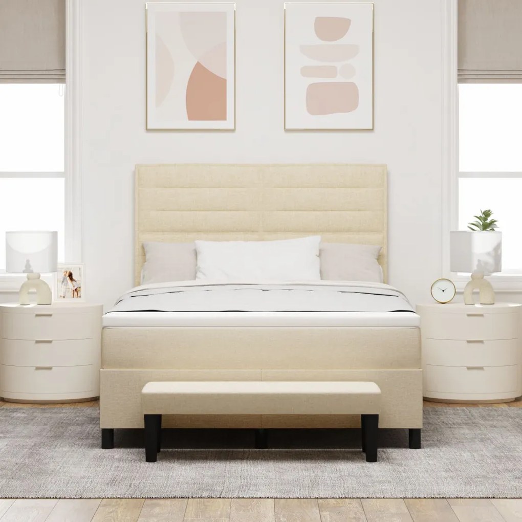 Box Spring Ágy Matraccal és Pad Krém 140x200 cm Szövet