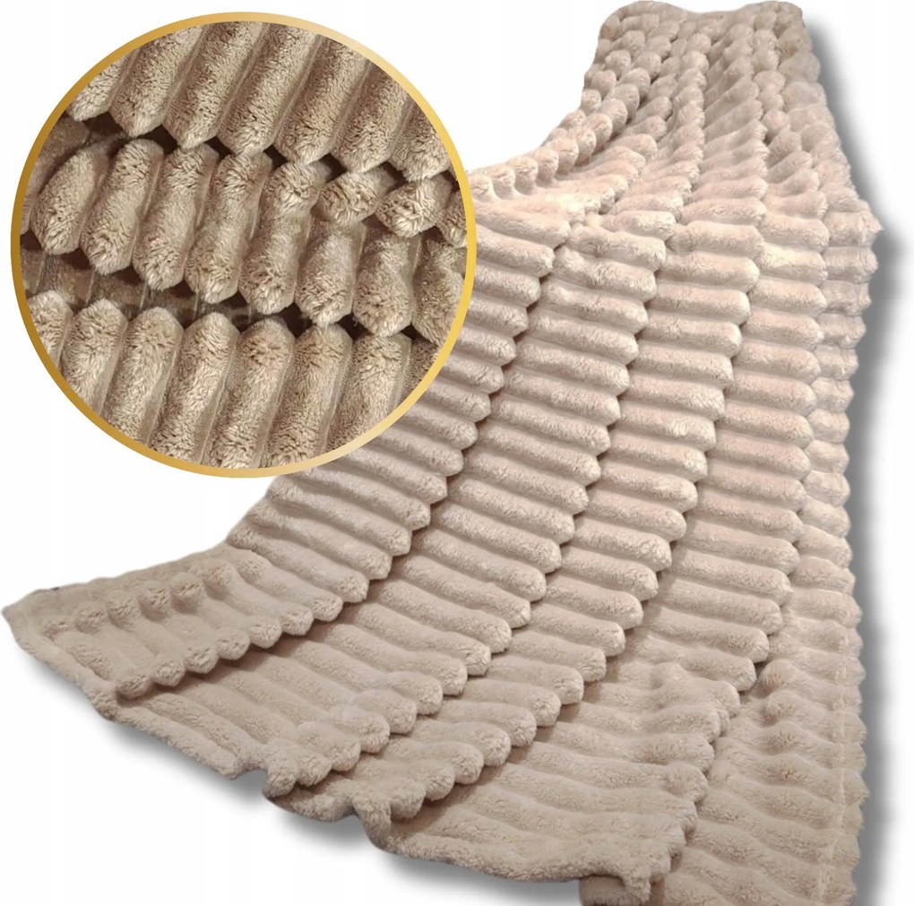 Dekorációs Takaró 160x200 Pléd Ágyhoz Kanapé Csíkos Világos Barna