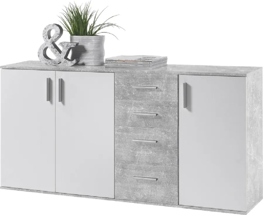 Komód, fehér/beton, POPPY 3