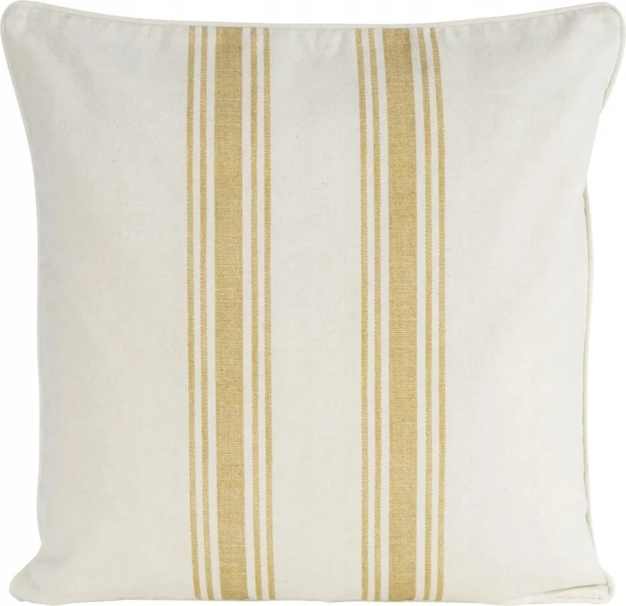 Dekoratív párnahuzat 50X50 krémszínű csíkos mintával, lenvászon díszítéssel