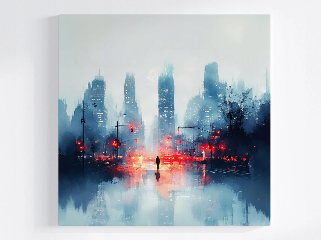 Poszter Kilátás Város Utca Autók Eső Ember 40x40