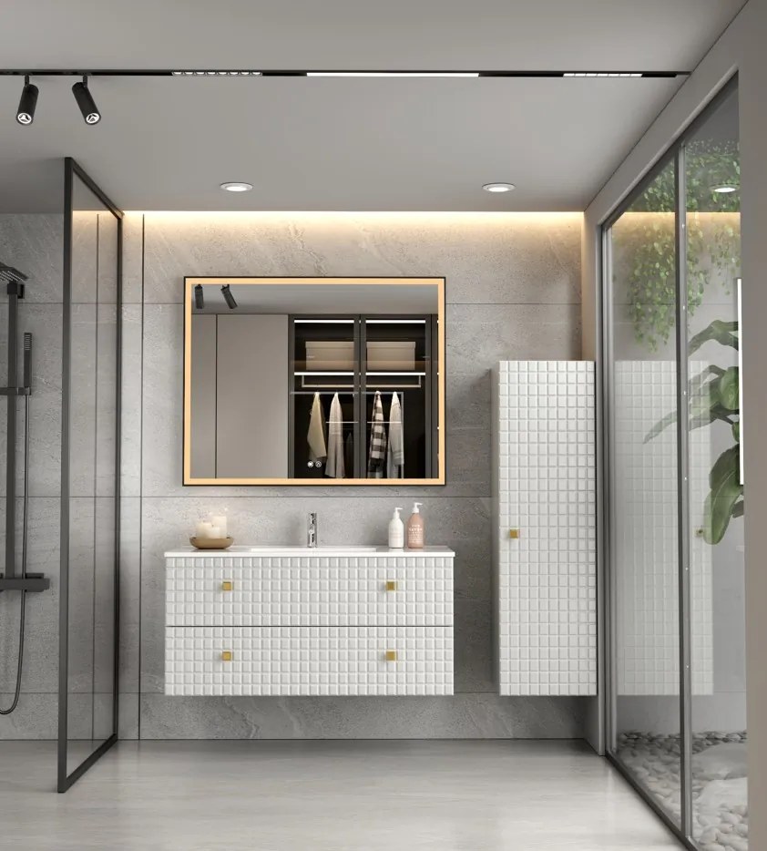 Erga Samira, LED tükör 100x80cm fekete keretben, 2760 lm, 3 fényszín, első világítás, ERG-V01-SAMIRA-1080-BK