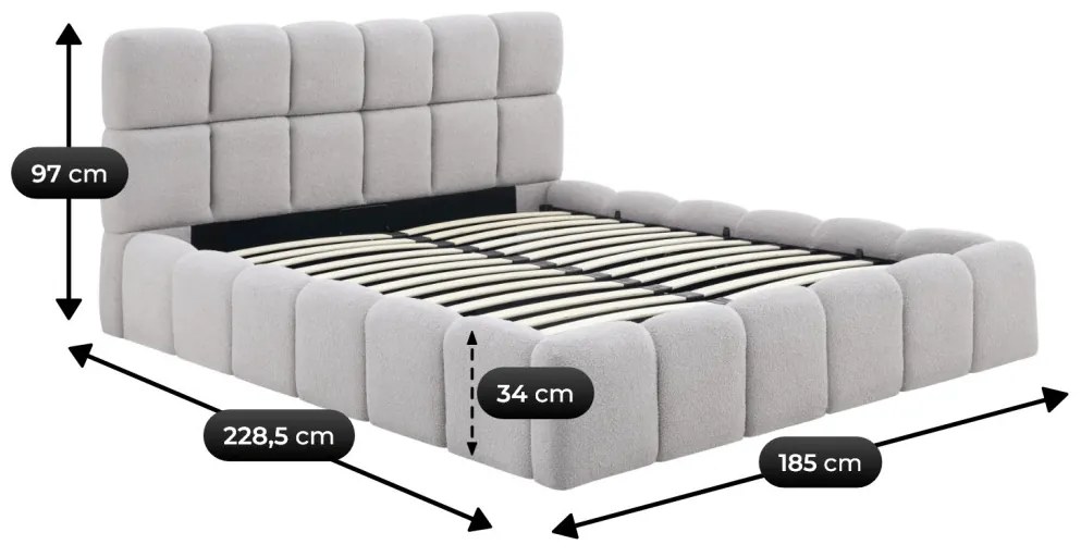 Szürke Bouclé Franciaágy Ágyneműtartóval. 160x200 MURACJA