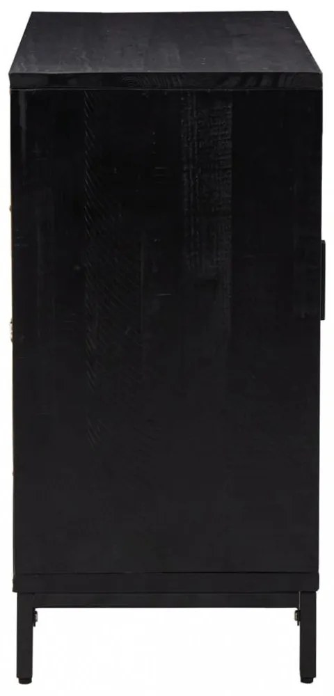 fekete tömör újrahasznosított fenyő tálalószekrény 75x35x70 cm