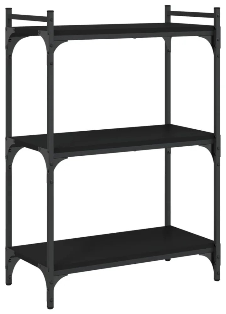 3 szintes fekete szerelt fa könyvespolc 60x30x86 cm