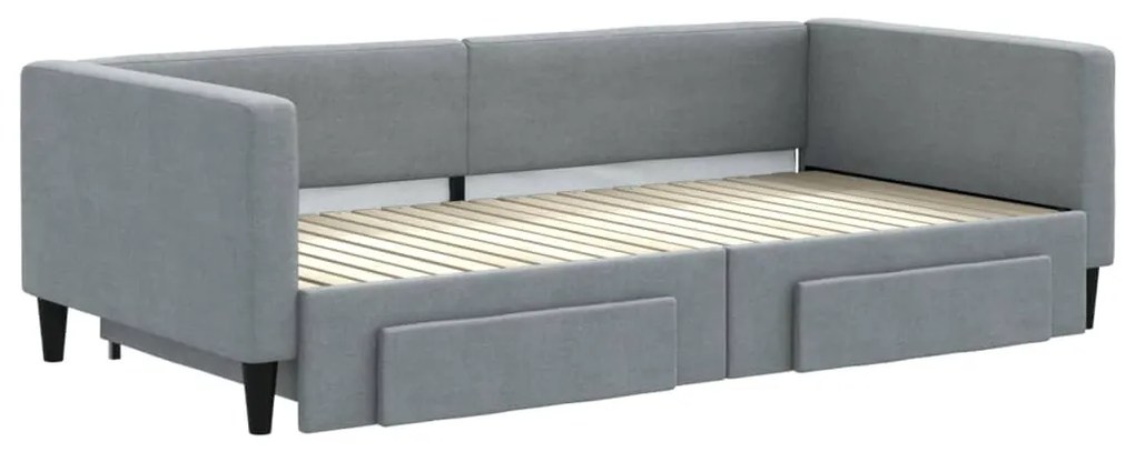 világosszürke kihúzható szövet heverő fiókokkal 100 x 200 cm