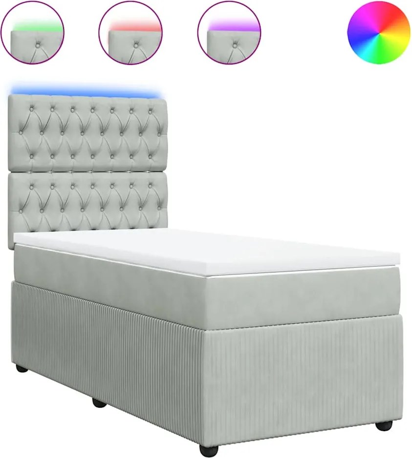 vidaXL világosszürke bársony rugós ágy matraccal 100 x 200 cm