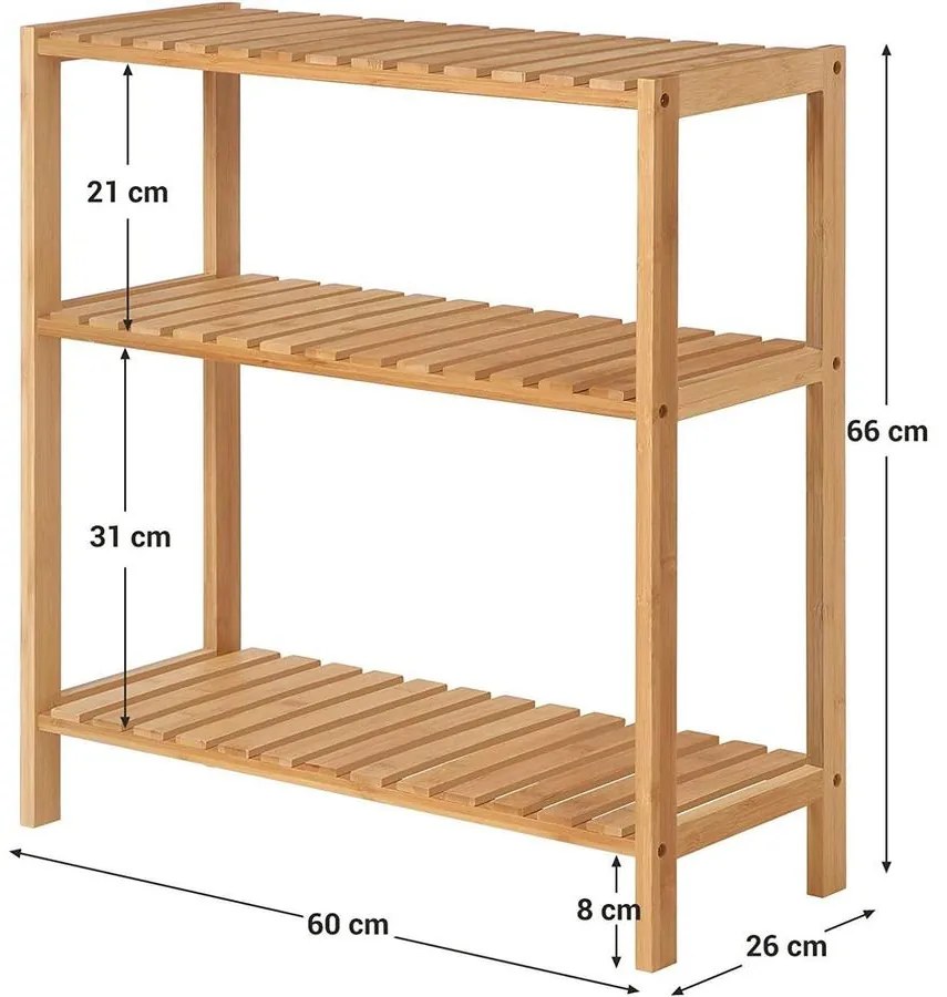 Bambusz fürdőszoba polc, tároló polc 60 x 26 x 66 cm, natúr