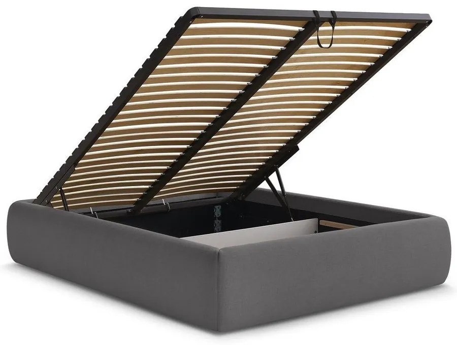 Sötétszürke kárpitozott ágyneműtartós-ágytámla nélkül franciaágy ágyráccsal 180x200 cm Inera – Bobochic Paris