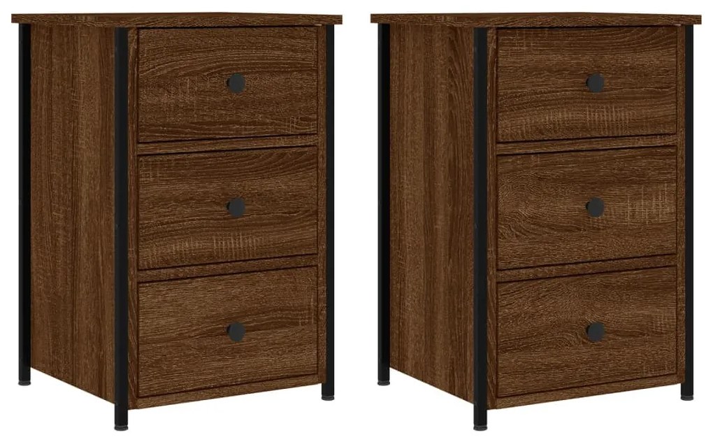 2 db barna tölgyszínű szerelt fa éjjeliszekrény 40x36x60 cm