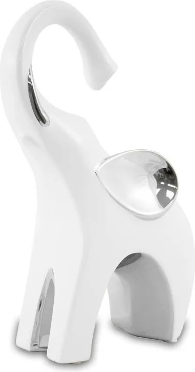 Kerámia elefánt figura fehér-ezüst lakberendezés Elefánt a boldogsághoz