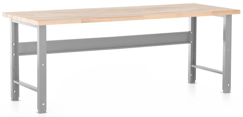 Állítható magasságú műhelyasztal Basic, előlappal, 200 x 80 cm, szürke - ral 7038