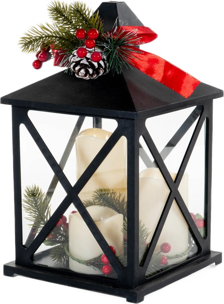 Led Lámpás Három Gyertyával, Műanyag, 19X19X32,5 CM