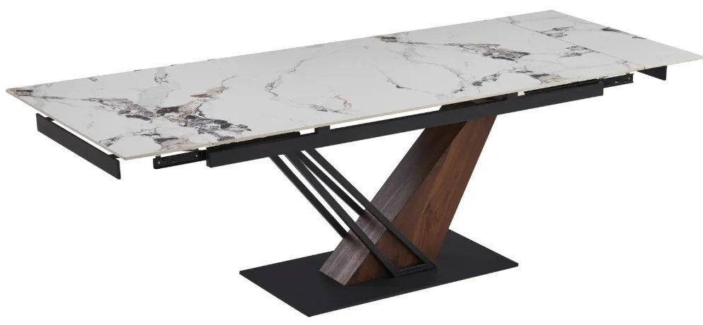 Stół REX 2 Ceramiczny Rozkładany 180-240 cm Biały márvány/Orzech