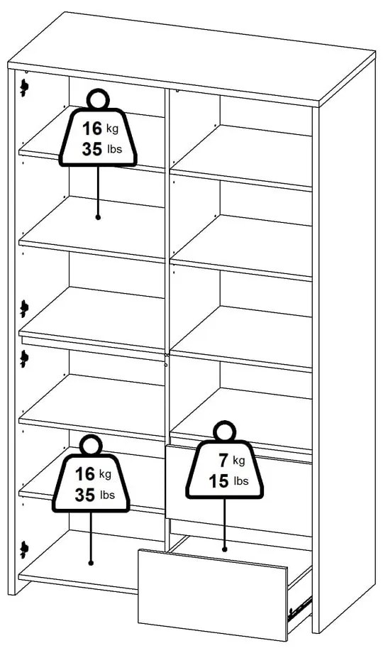 Fehér-natúr színű tálalószekrény tölgyfa dekorral 100x170x48 cm Next – Tvilum