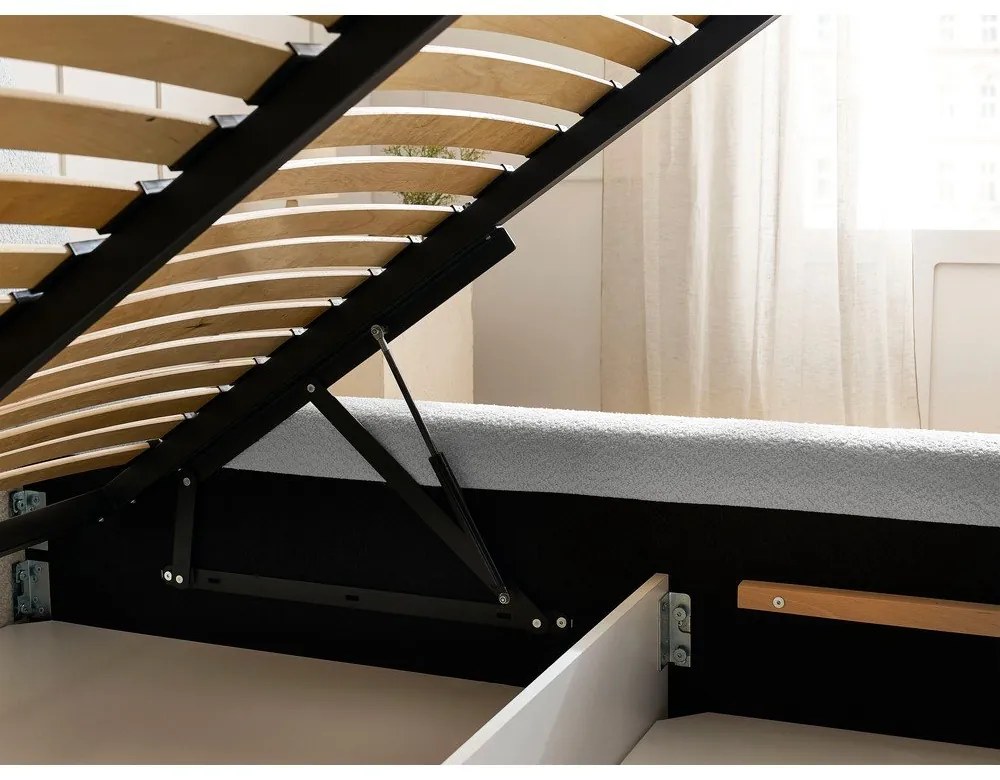 Világosszürke kárpitozott ágyneműtartós franciaágy ágyráccsal 140x190 cm Orlane – Bobochic Paris