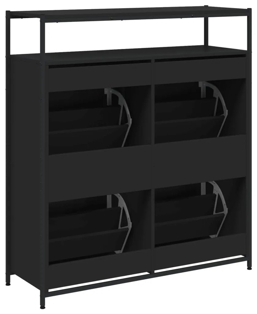 fekete cipőszekrény 4 kihajtható fiókkal 100 x 34 x 112 cm