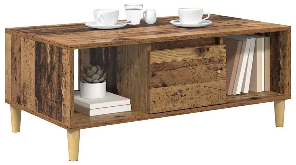 vidaXL Dohányzóasztal fiókkal Öreg fa 90 x 50 x 26.5 cm Faanyag