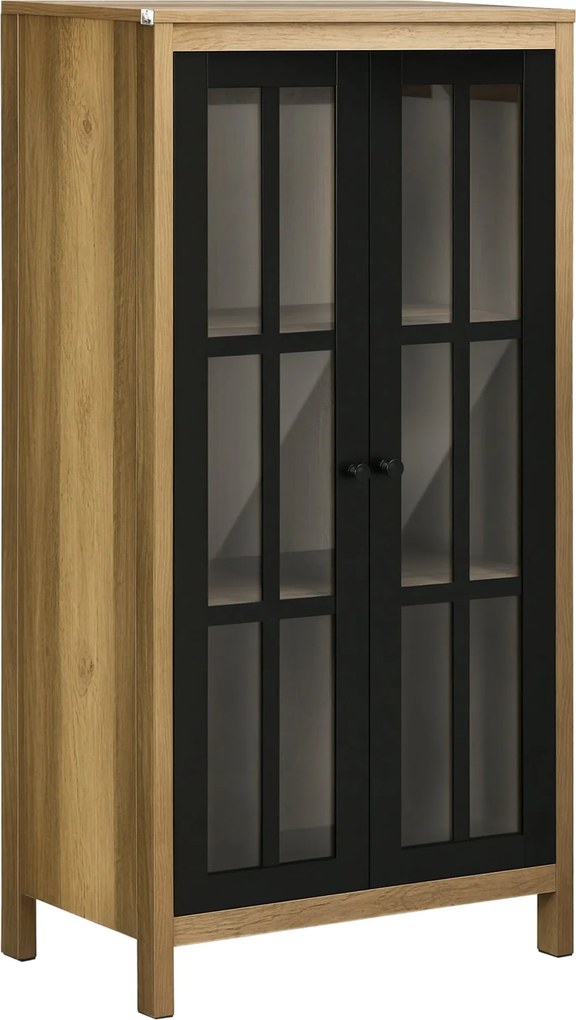 HOMCOM Modern Üveg 2-Ajtós Komód, Nappali és Lounge Szekrény, 60x35x120cm, Barna | Aosom