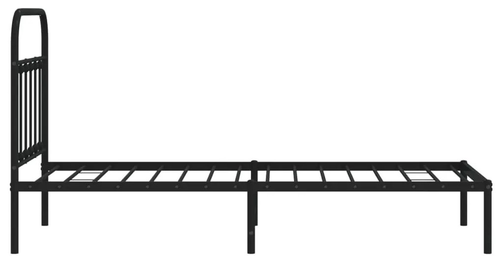 fekete fém ágykeret fejtámlával 90 x 190 cm
