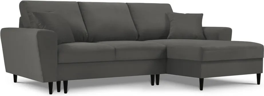 Sötétszürke kordbársony kinyitható tárolóhelyes sarokkanapé (jobb oldali-heverő résszel) Kyoto – Cosmopolitan Design