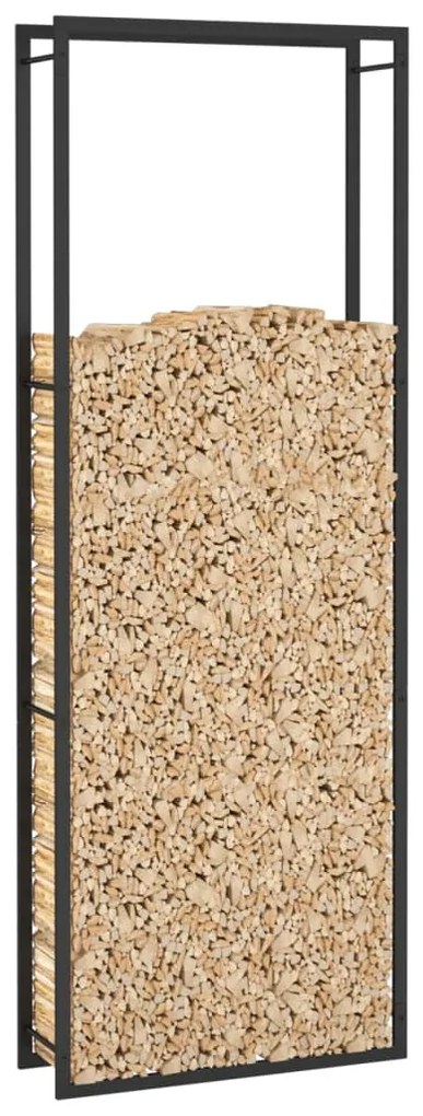 matt fekete acél tűzifatartó 80x28x222 cm