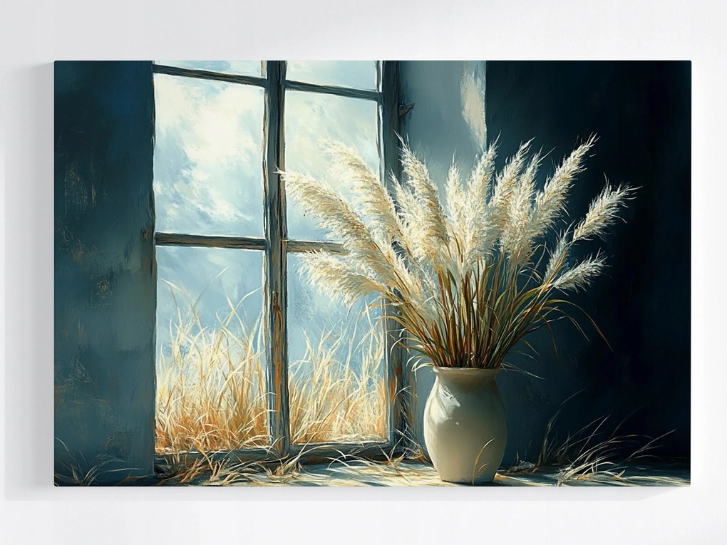 Poszter Ablak Dekoráció Fű Dekoratív Pampas Váza 60x40
