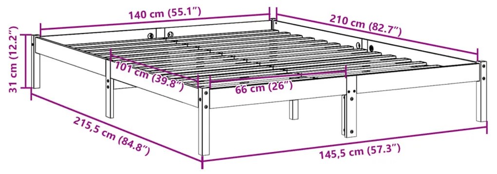 tömör fenyőfa extra hosszú ágykeret matrac nélkül 140 x 210 cm