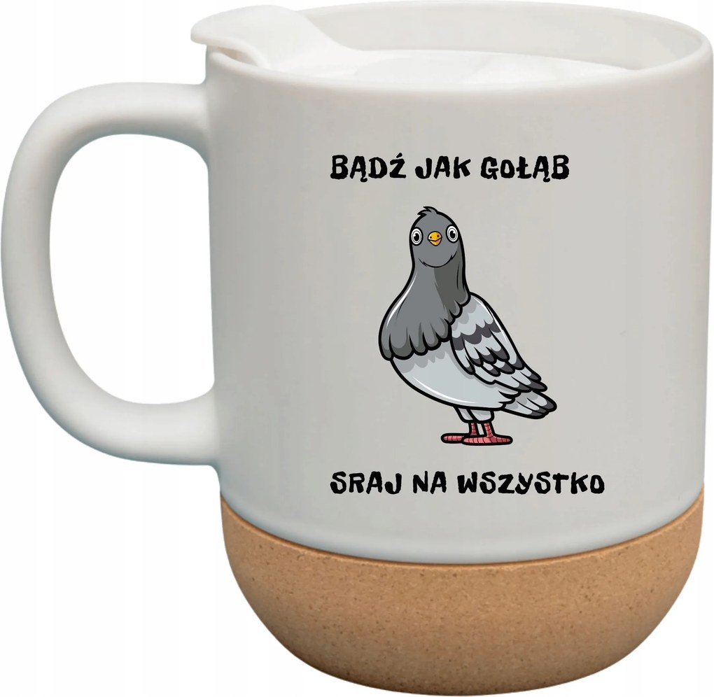 Fehér Bögre Fedéllel És Parafa Aljjal Ajándék Vagy Galamb