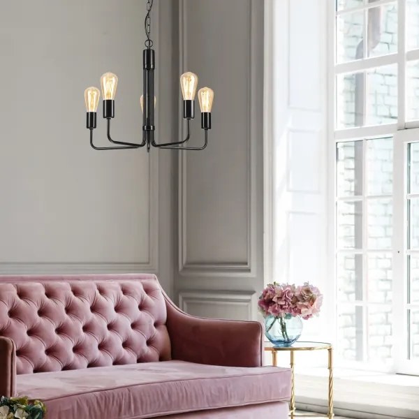 Csillár láncon TIFFANY 5xE27/60W/230V fekete