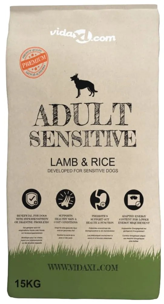 vidaXL 2 db „Adult Sensitive Lamb &amp; Rice” prémium száraz kutyatáp 30 kg