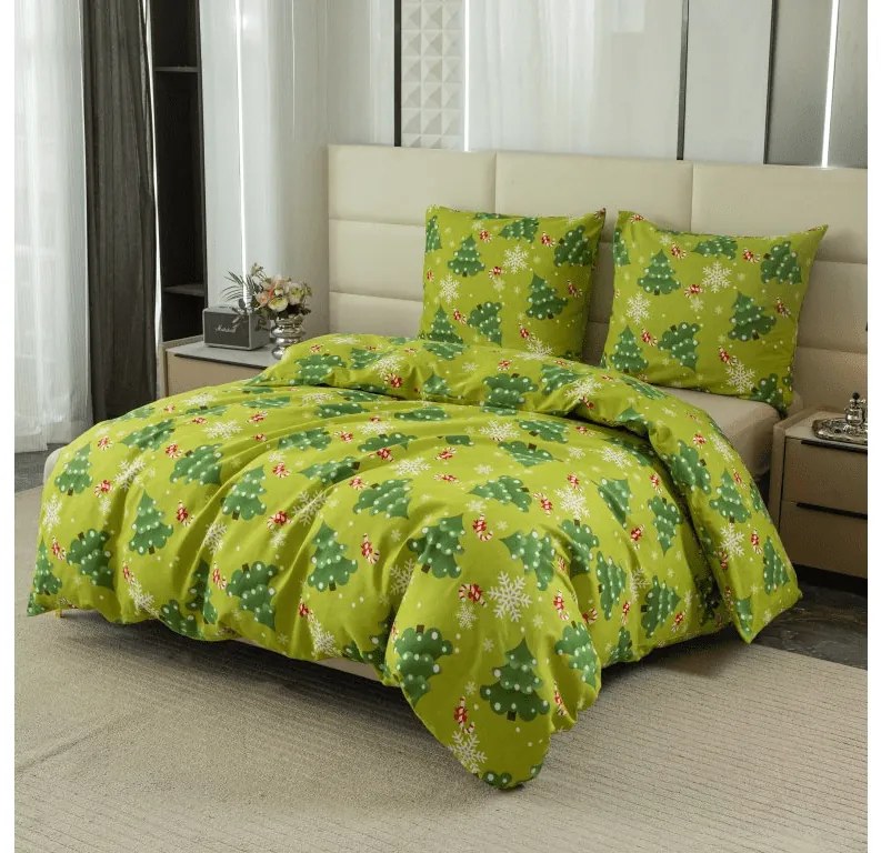 Mikroszálas flanel ágyneműhuzat CHRISTMAS TREE zöld Ágyneműhuzat mérete: 2 db 70 x 90 cm | 200 x 220 cm