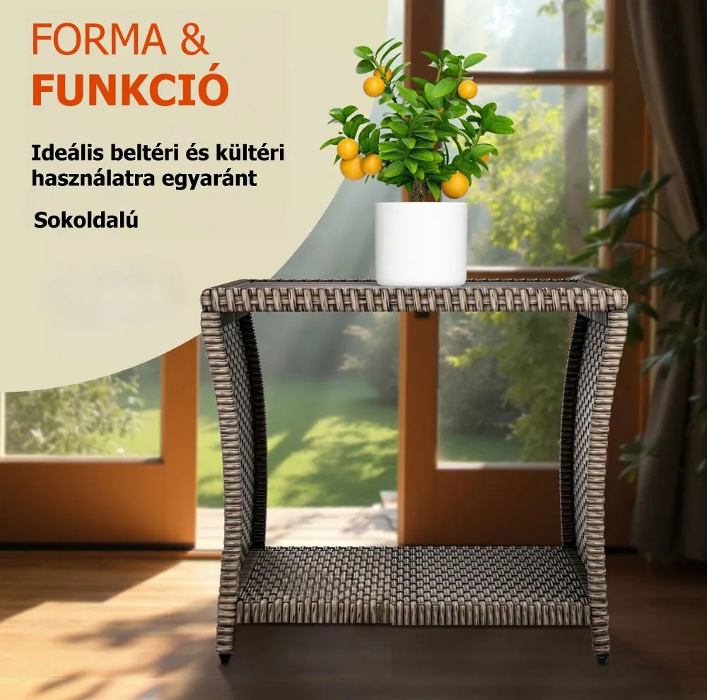 ROCCO polyrattan oldalasztal, 40x45x45cm, krémszínű Casaria