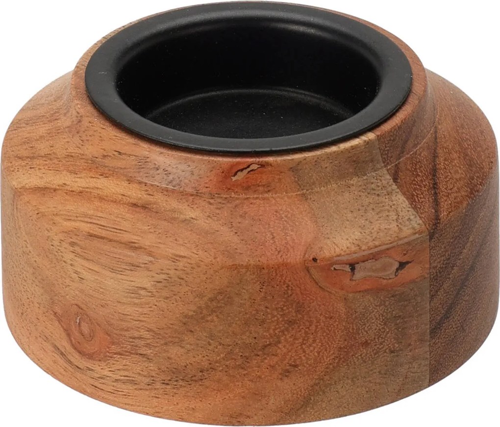 Fa Gyertyatartó teamécses akácfa natúr barna 8 x 4cm