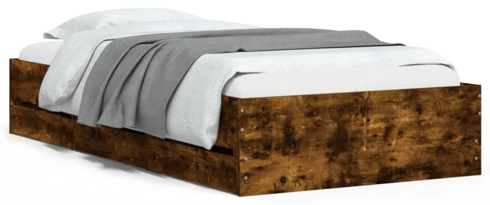 füstös tölgy színű szerelt fa ágykeret fiókokkal 100 x 200 cm