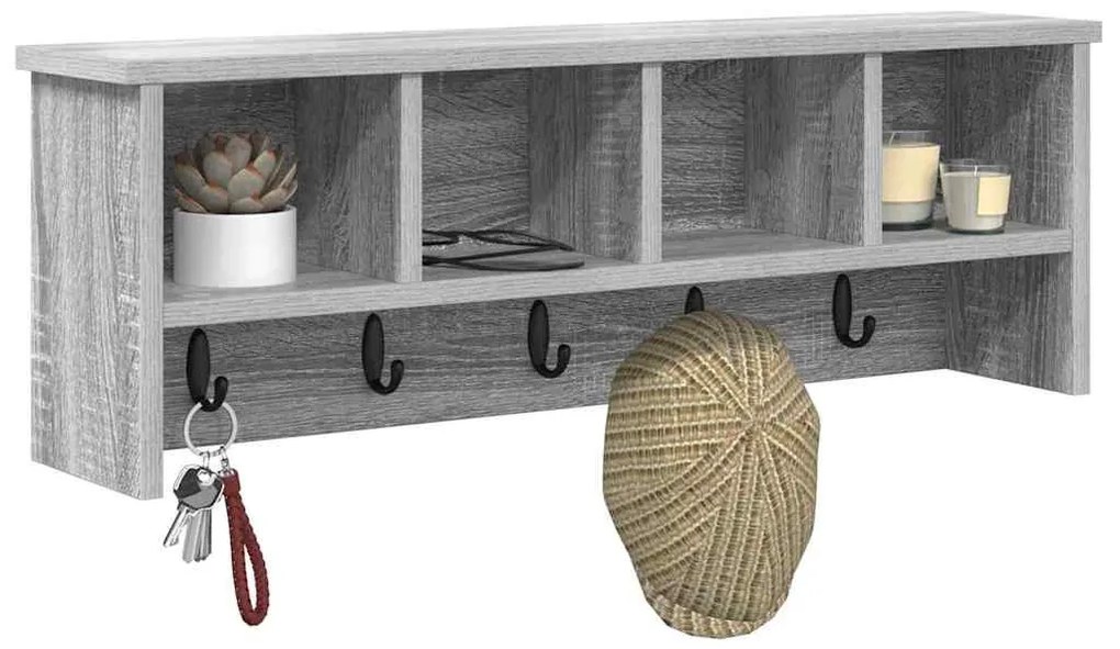 Fali Kabáthorog polcokkal Szürke sonoma 75 x 16 x 26 cm Faanyag