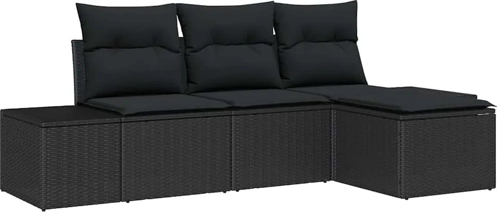 vidaXL Kerti Kanapé Szett párnával 4 pcs Fekete polirattan